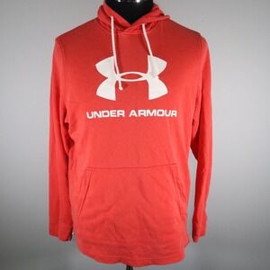 Under Armour Hoodie Mens Medium Pullover Knit Sweatshirt Logo Red Long Sleeve